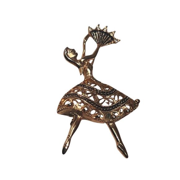 Vintage Damascene Filigree Ballet Dancer Brooch Pin - Picture 1 of 9